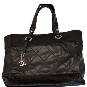 Chanel Paris-biarritz Large Black Quilted Leather Tote Bag AUTHENTIC